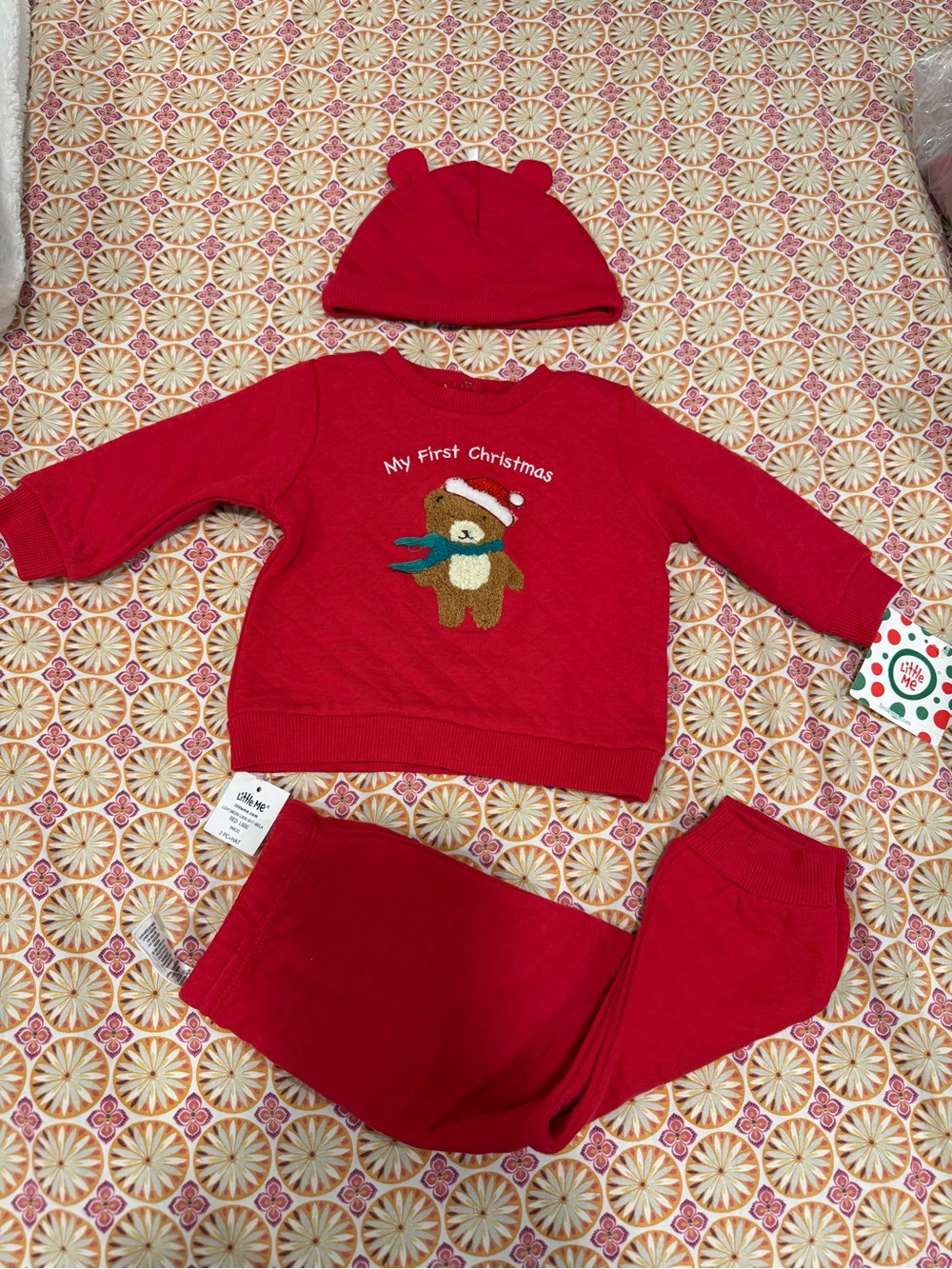 Baby 'My First Christmas' Red Bear Knit Outfit with Hat